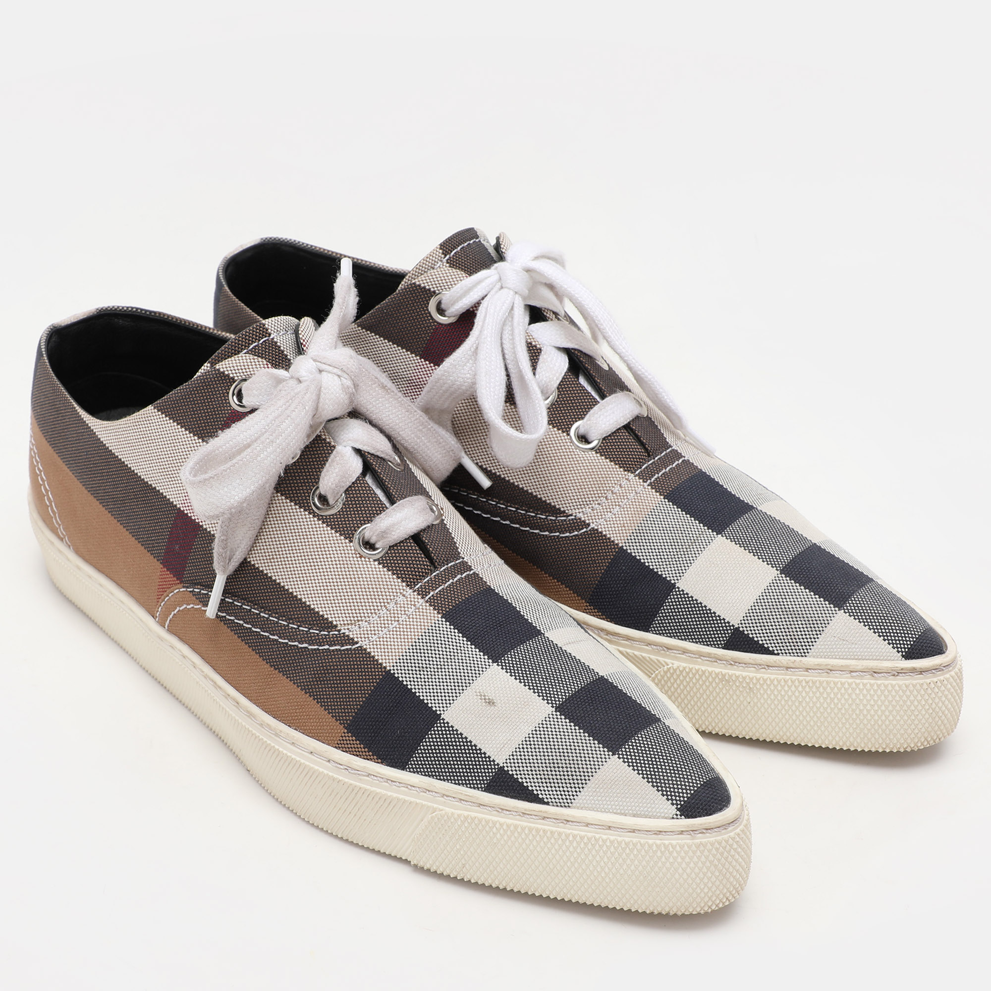Burberry Multicolor House Check Canvas Pointed Toe Low Top Sneakers Size 38.5 
