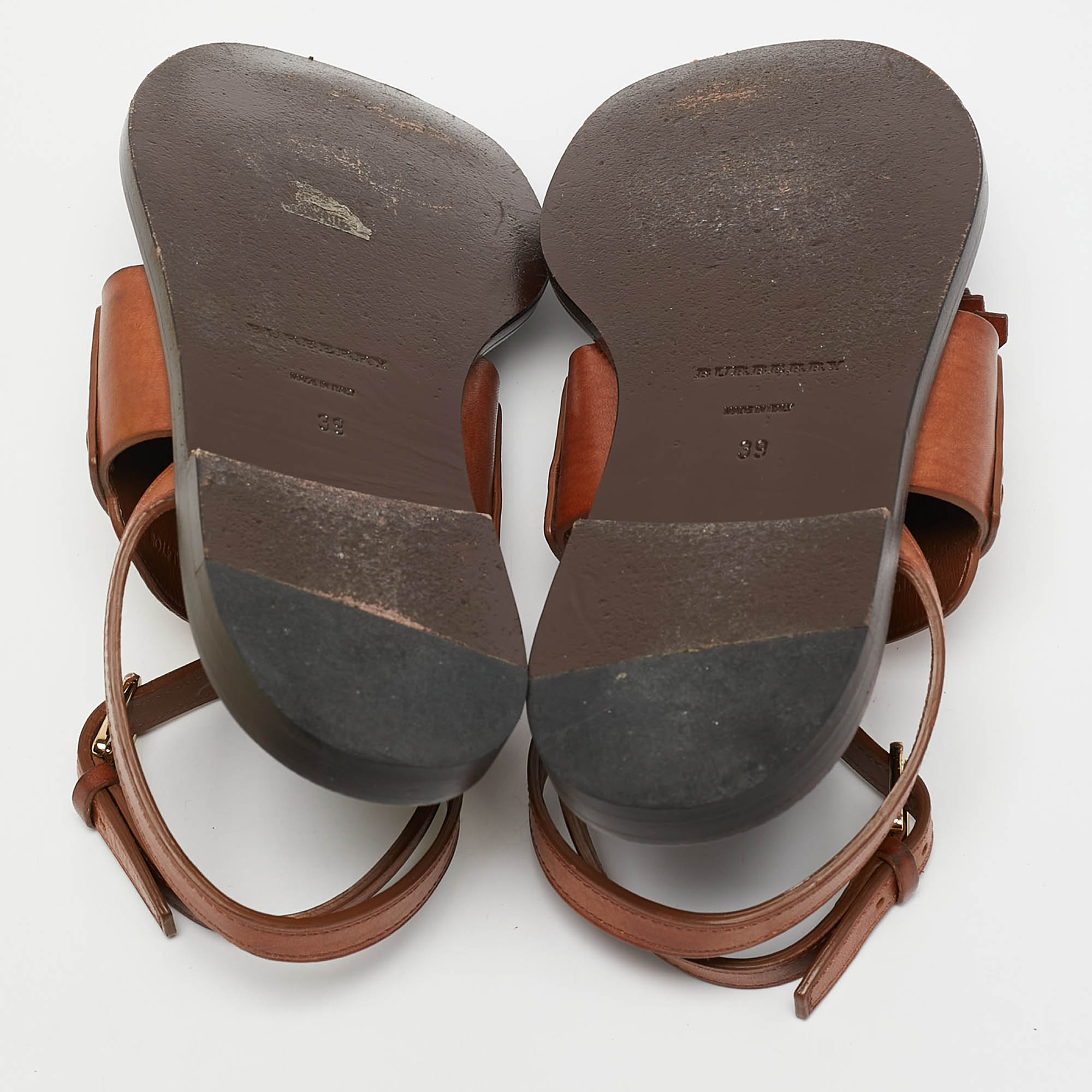 Burberry Brown Leather Bethany Ankle Strap Flat Sandals Size 39 