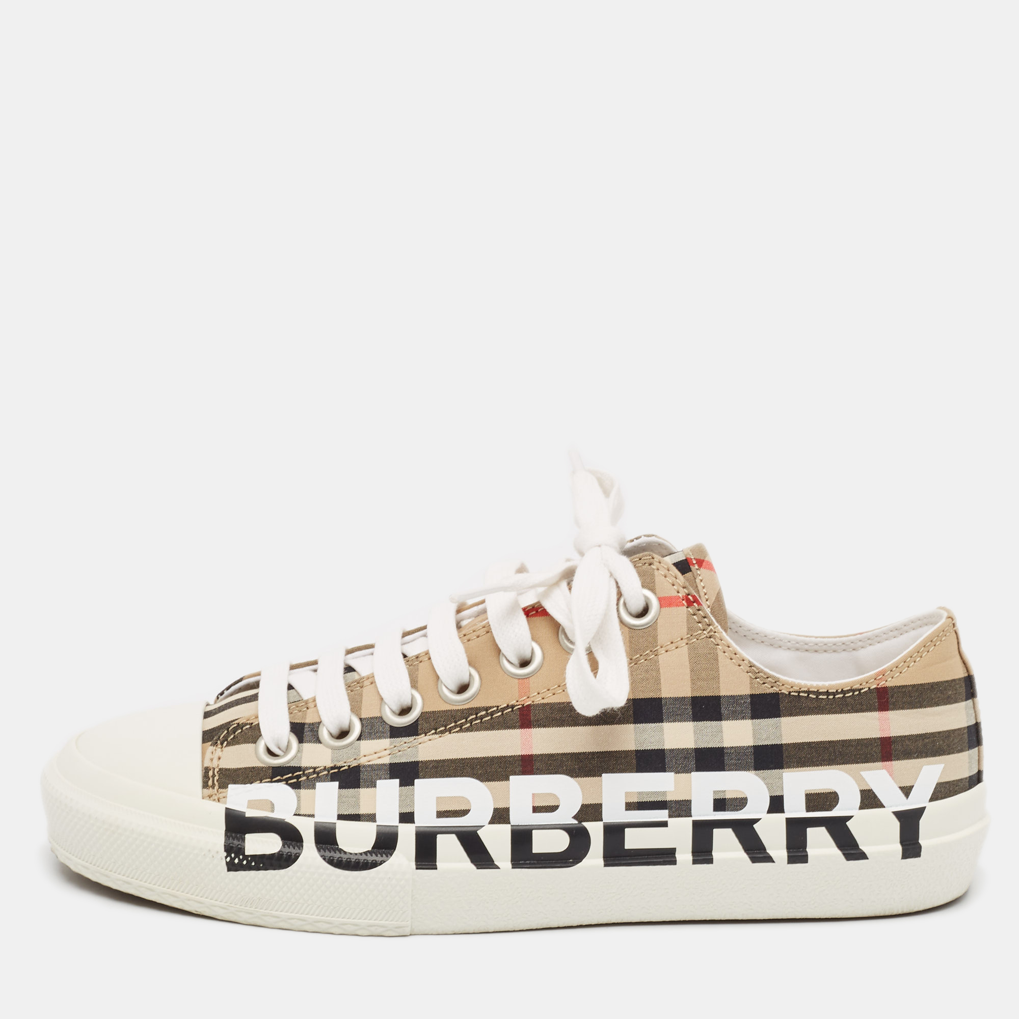 

Burberry Beige Vintage Check Canvas Low Top Sneakers Size