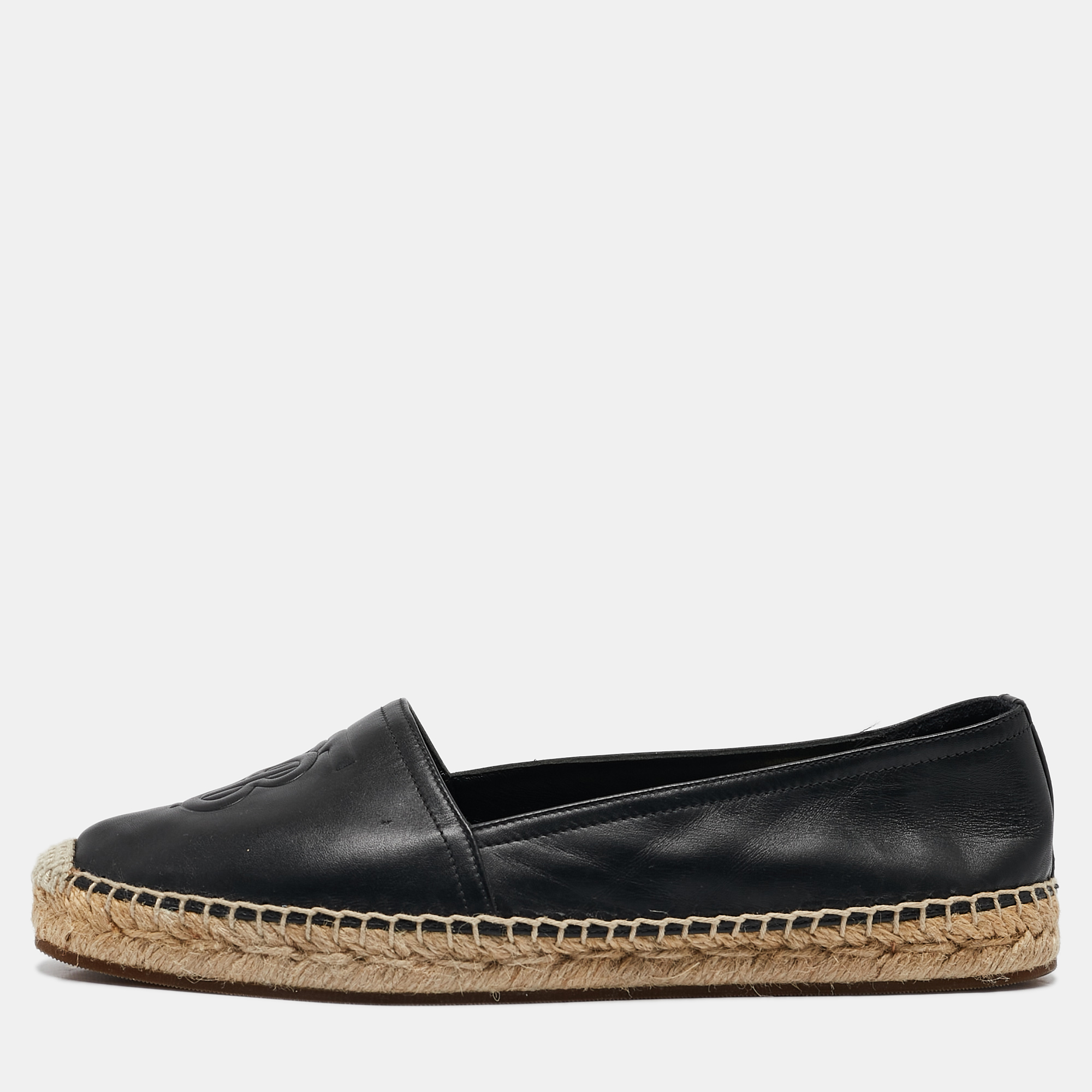 

Burberry Black Leather Tabitha Logo Espadrille Flats Size