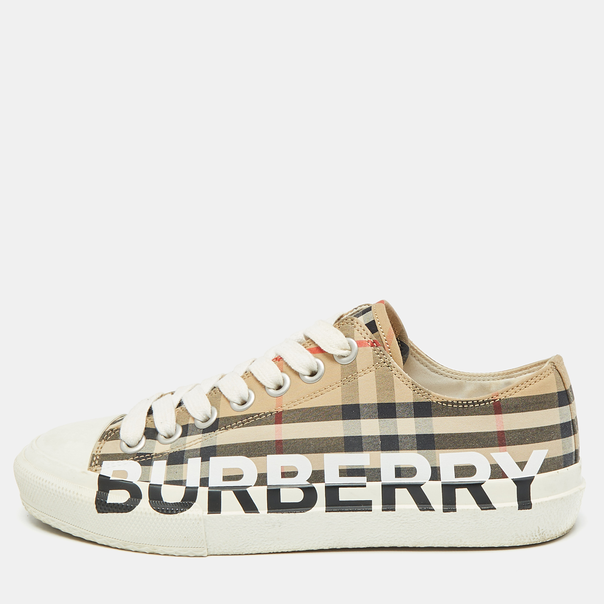 

Burberry Beige/White Vintage Check Canvas and Rubber Larkhall Sneakers Size