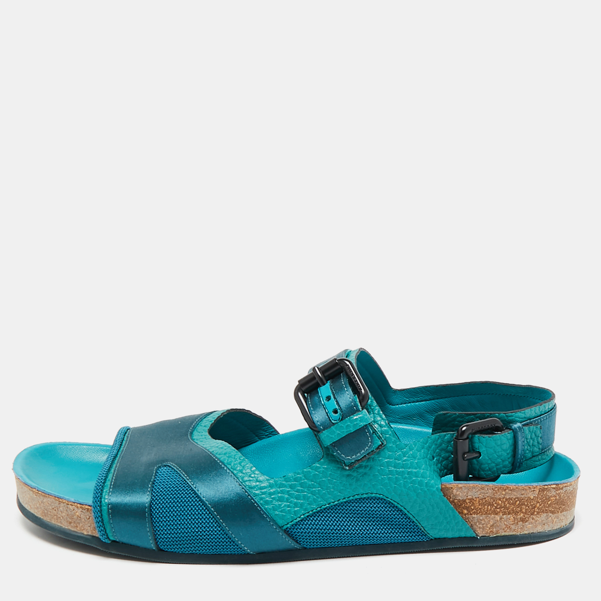 

Burberry Prorsum Turquoise Leather and Satin Field Sandals Size, Green