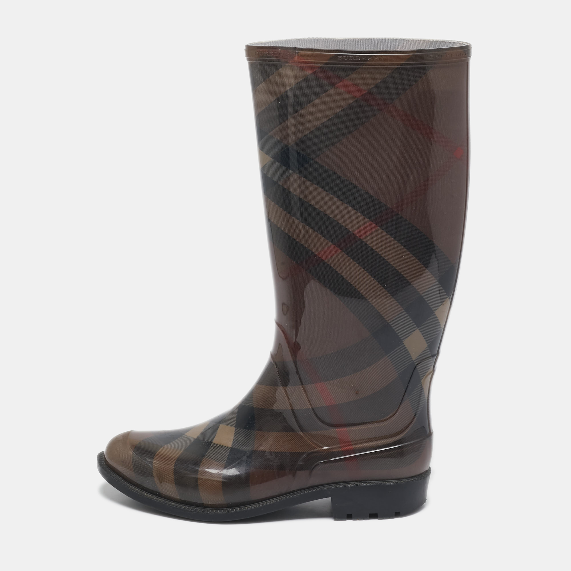 

Burberry Brown Nova Check Rubber Rain Boots Size 40