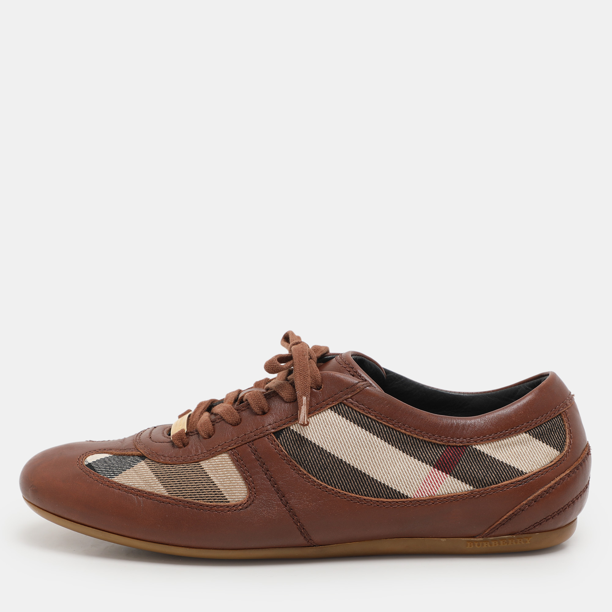 

Burberry Brown/Beige Leather and Nova Check Canvas Low Top Sneakers Size