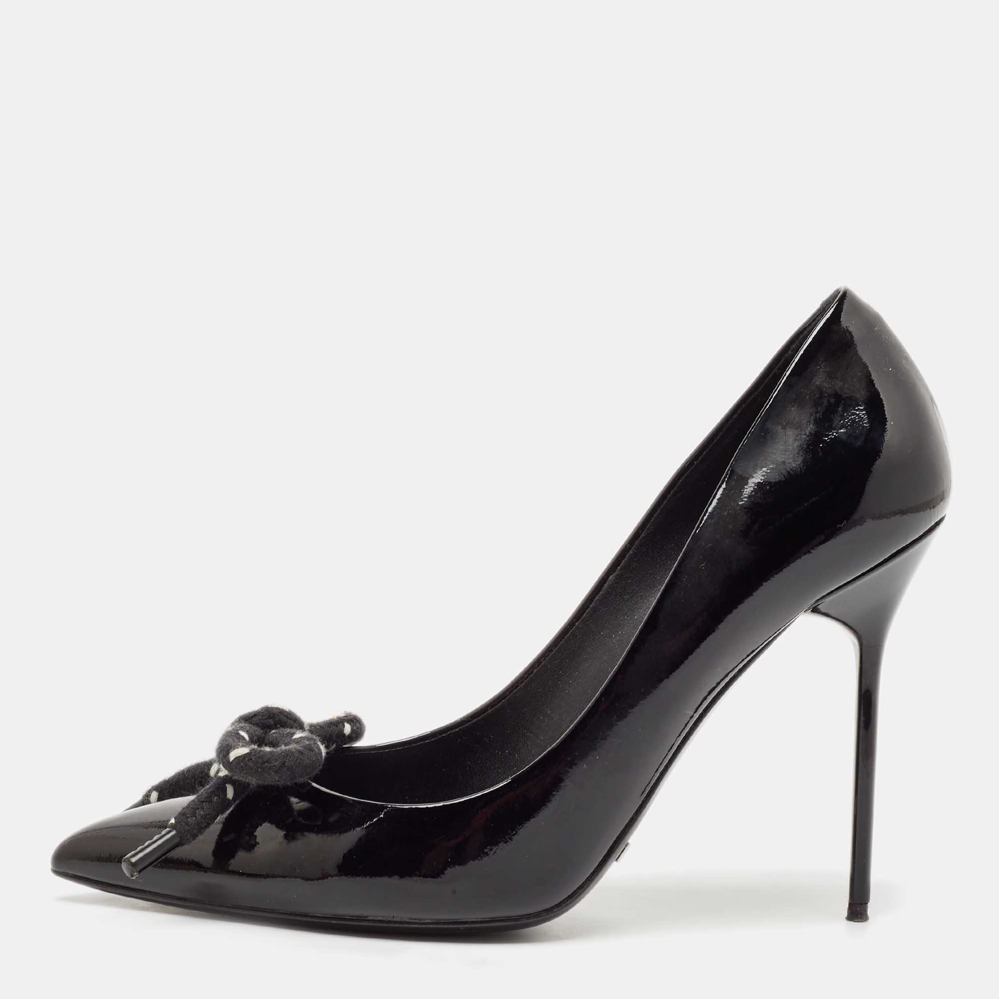 

Burberry Black Patent Leather Finsbury Bow Pointed Toe Pumps Size