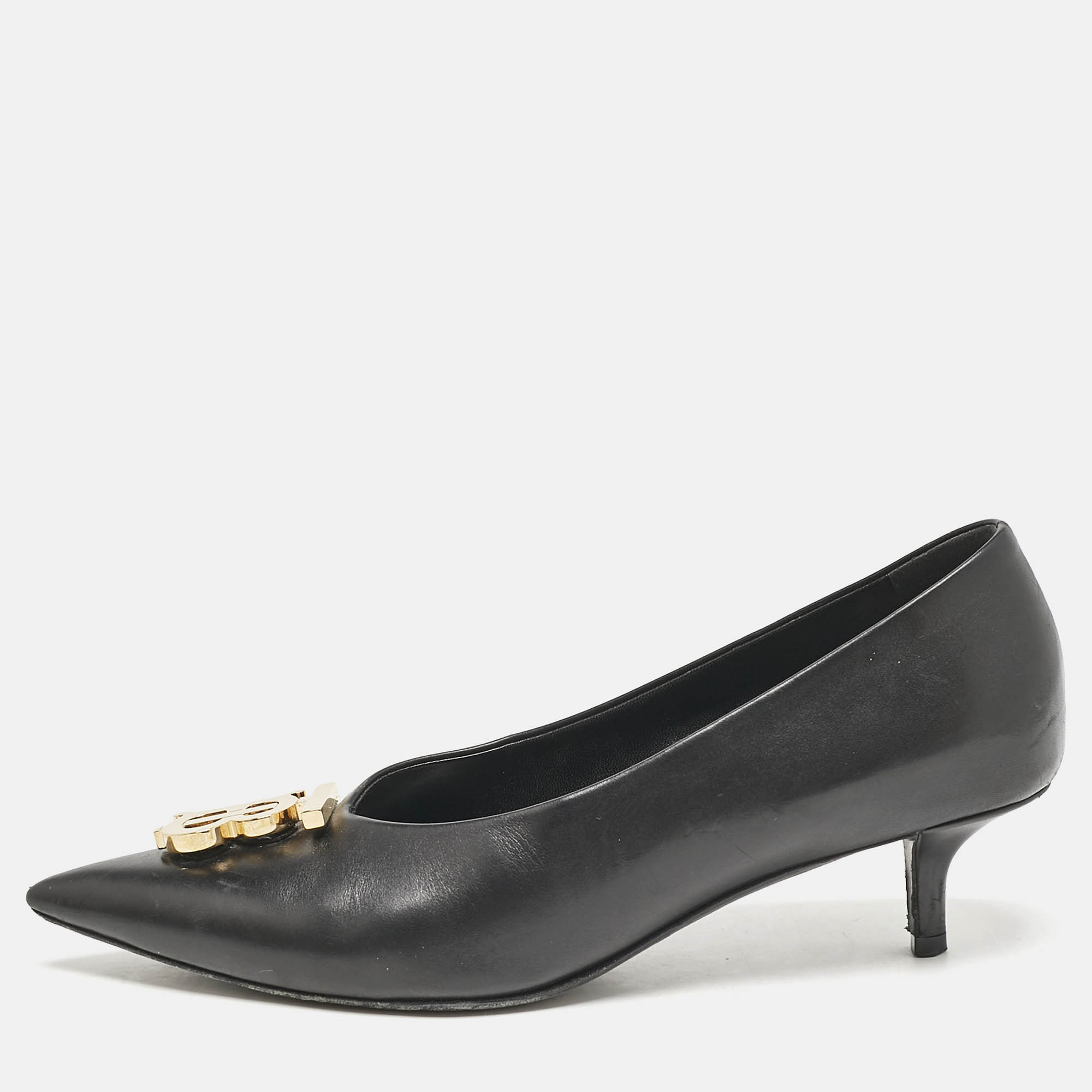 

Burberry Black Leather Madelina TB Logo Pointed Toe Pumps Size