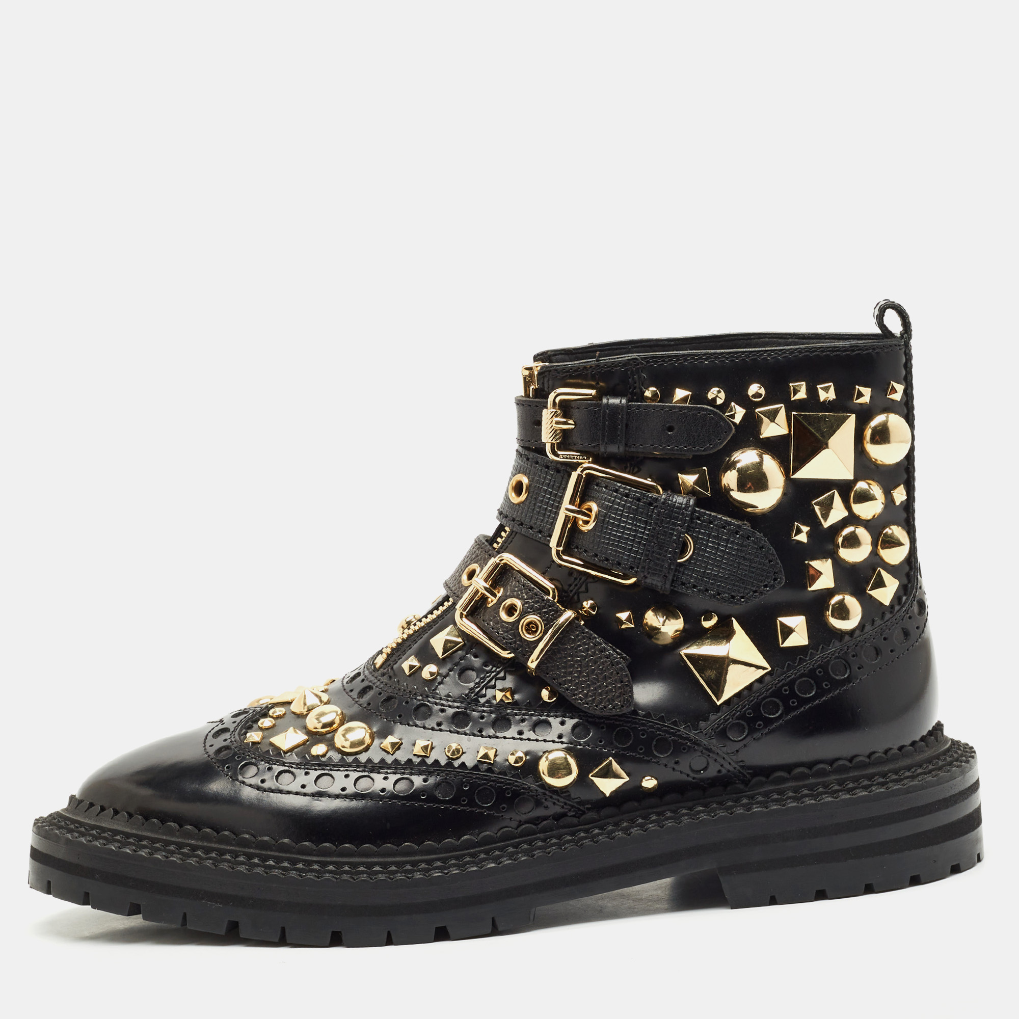 

Burberry Black Studded Leather Everdon Ankle Boots Size