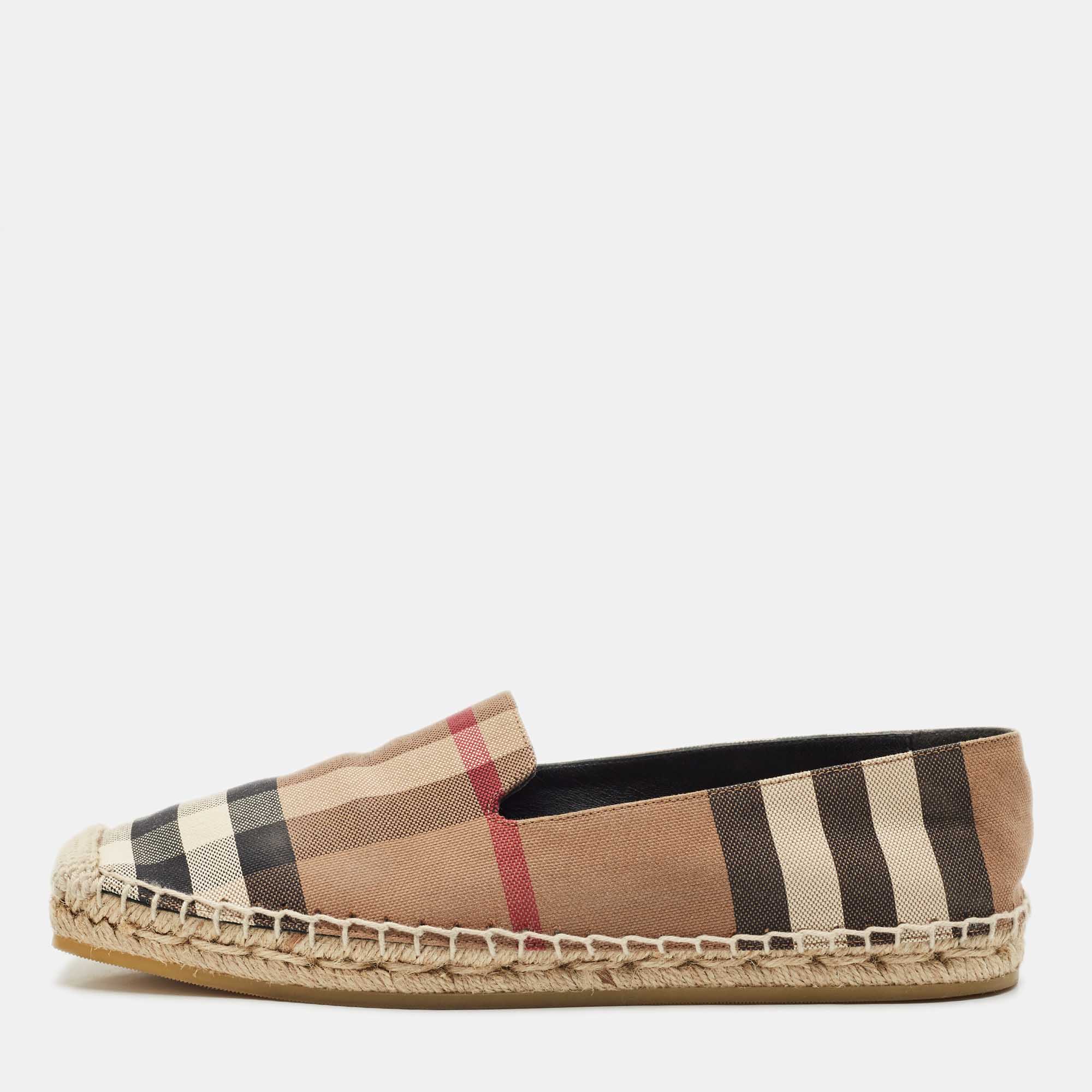 

Burberry Brown/Beige House Check Canvas Espadrille Flats Size