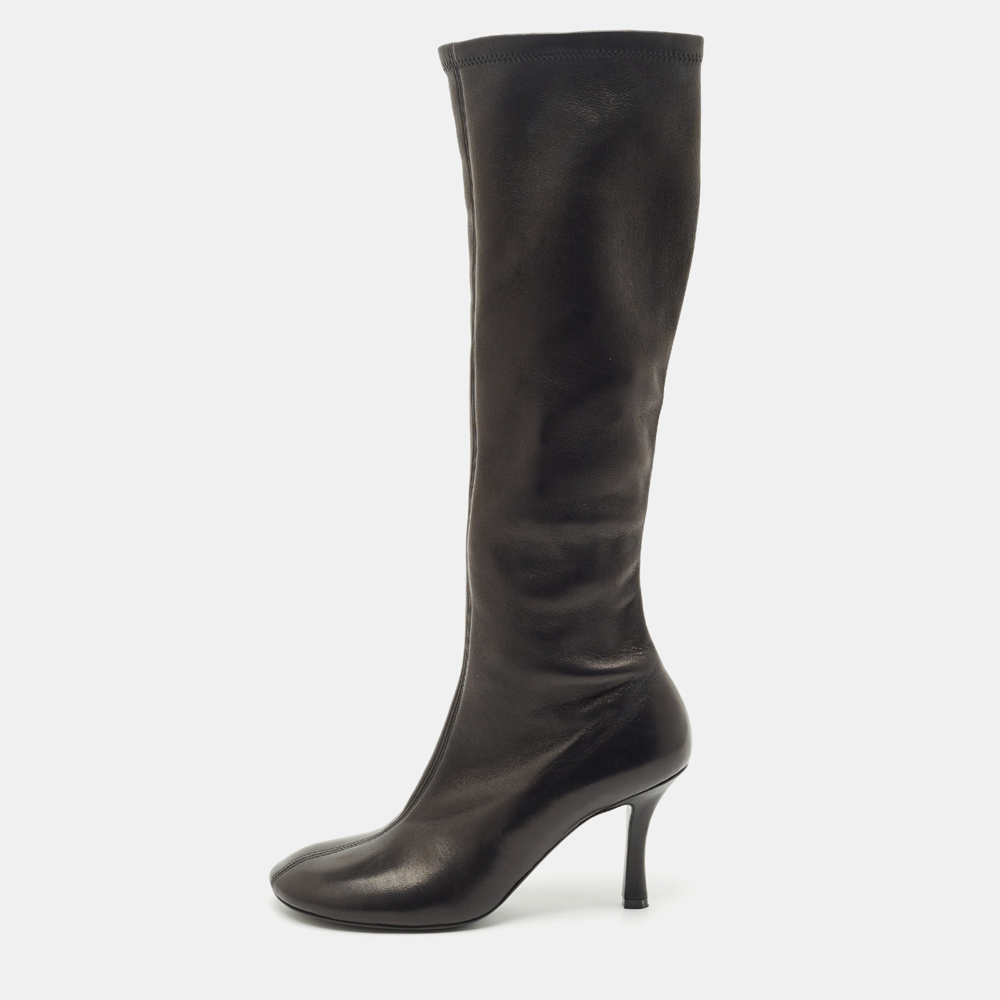 

Burberry Black Leather Round Toe Knee Length Boots Size