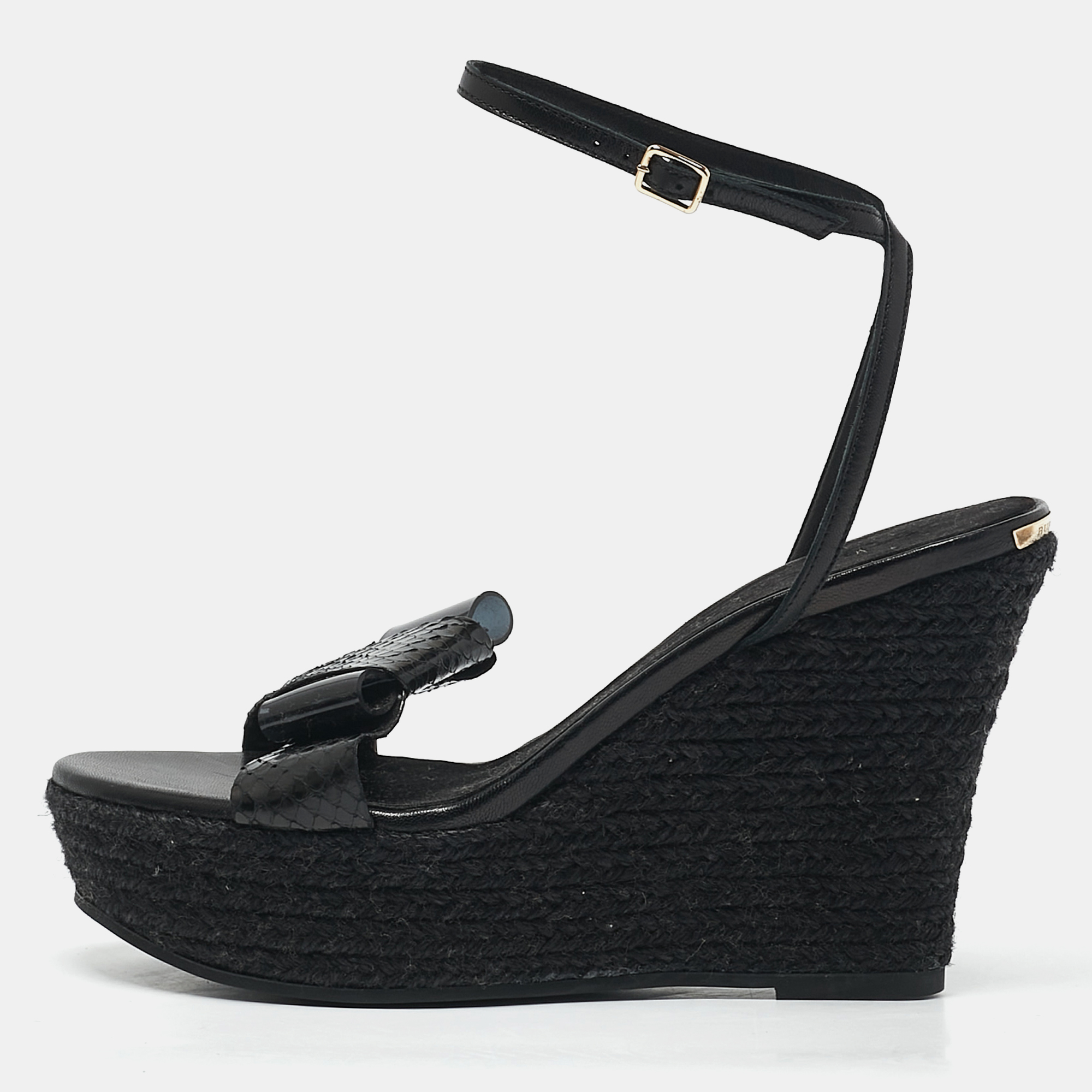 

Burberry Black Snakeskin Leather Wedge Sandals Size