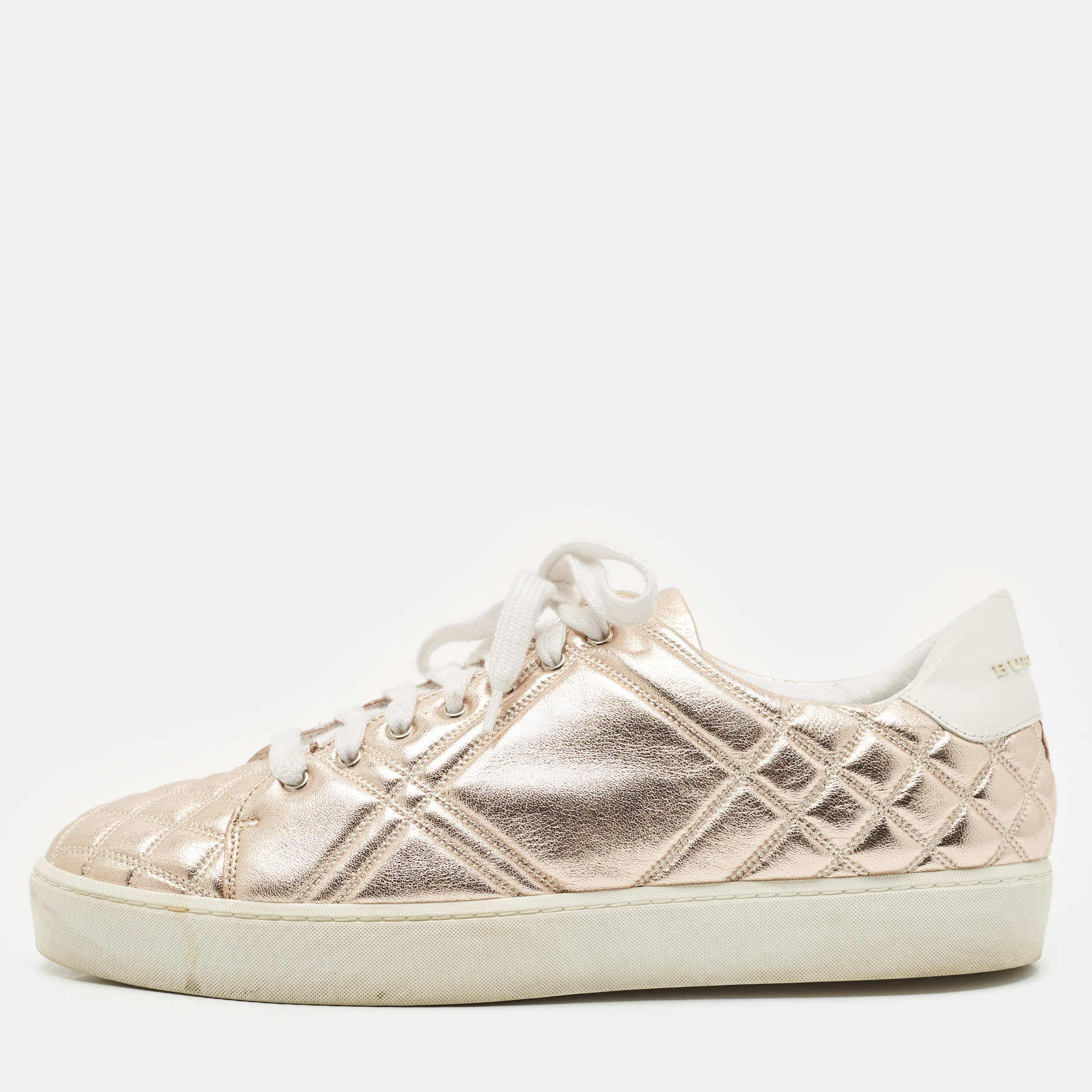 

Burberry Metallic Pink Quilted Leather Westford Low Top Sneakers Size
