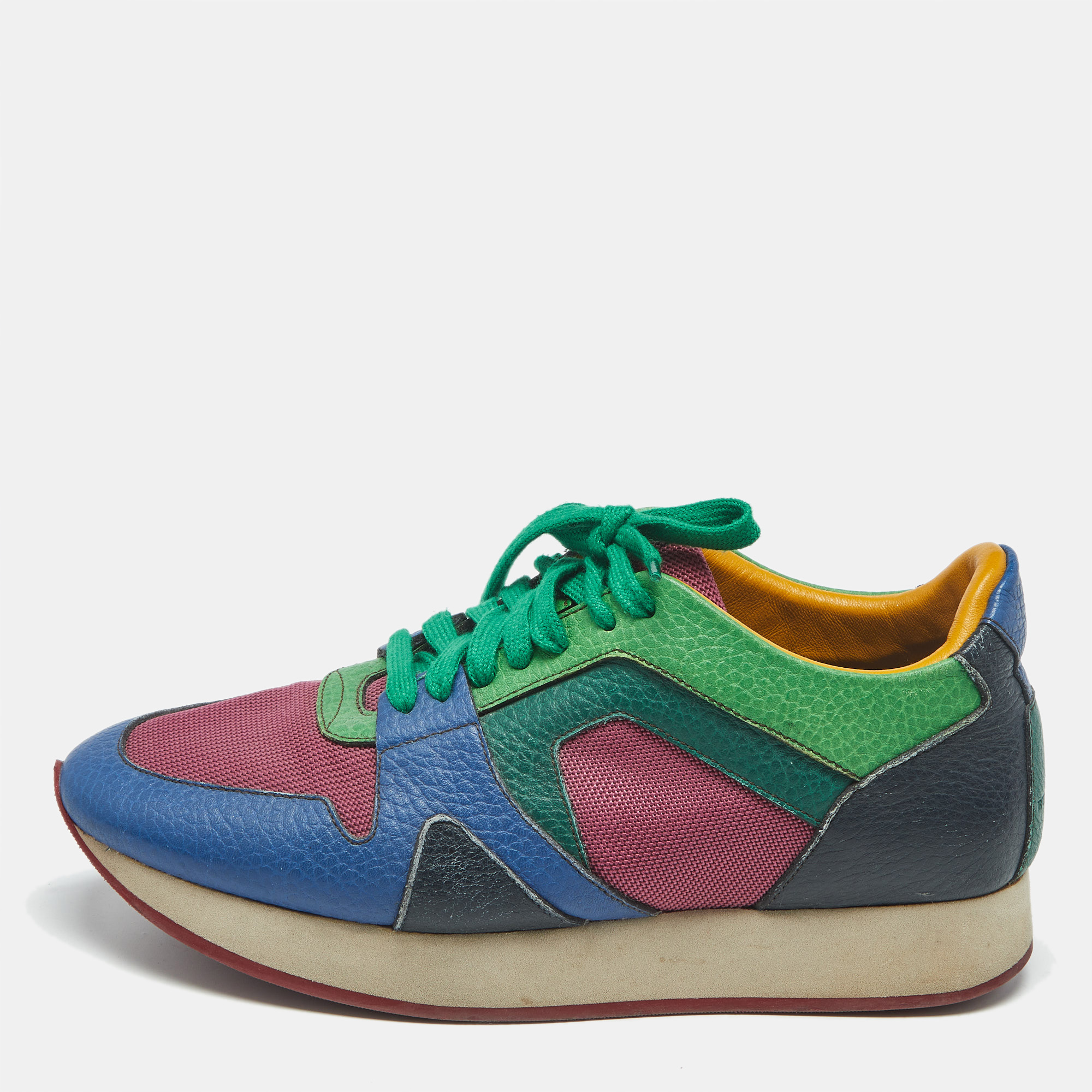 Pre-owned Burberry Multicolor Leather And Mesh Lace Up Sneakers Size 39