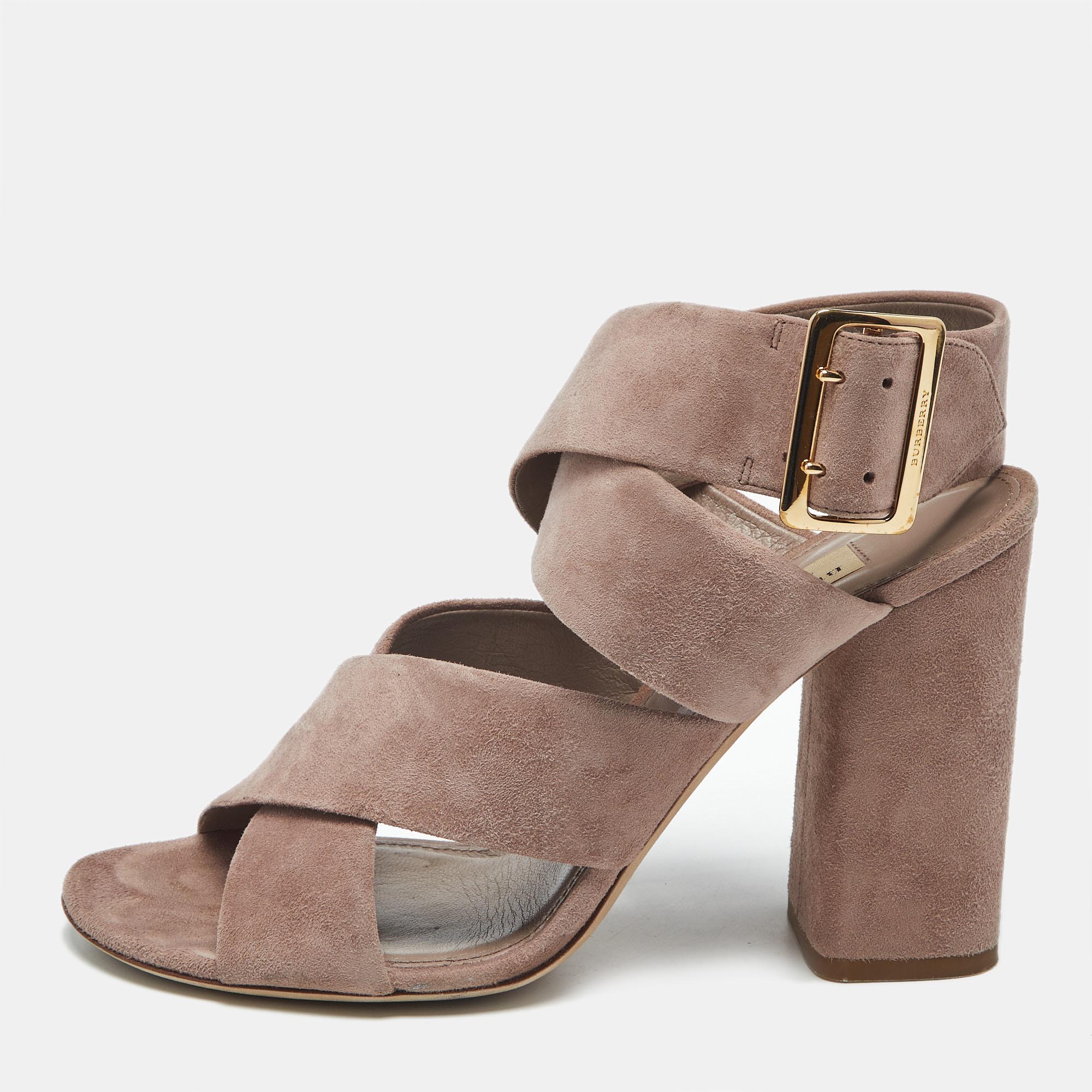 

Burberry Pink Suede Trench Buckle Blaine Sandals Size