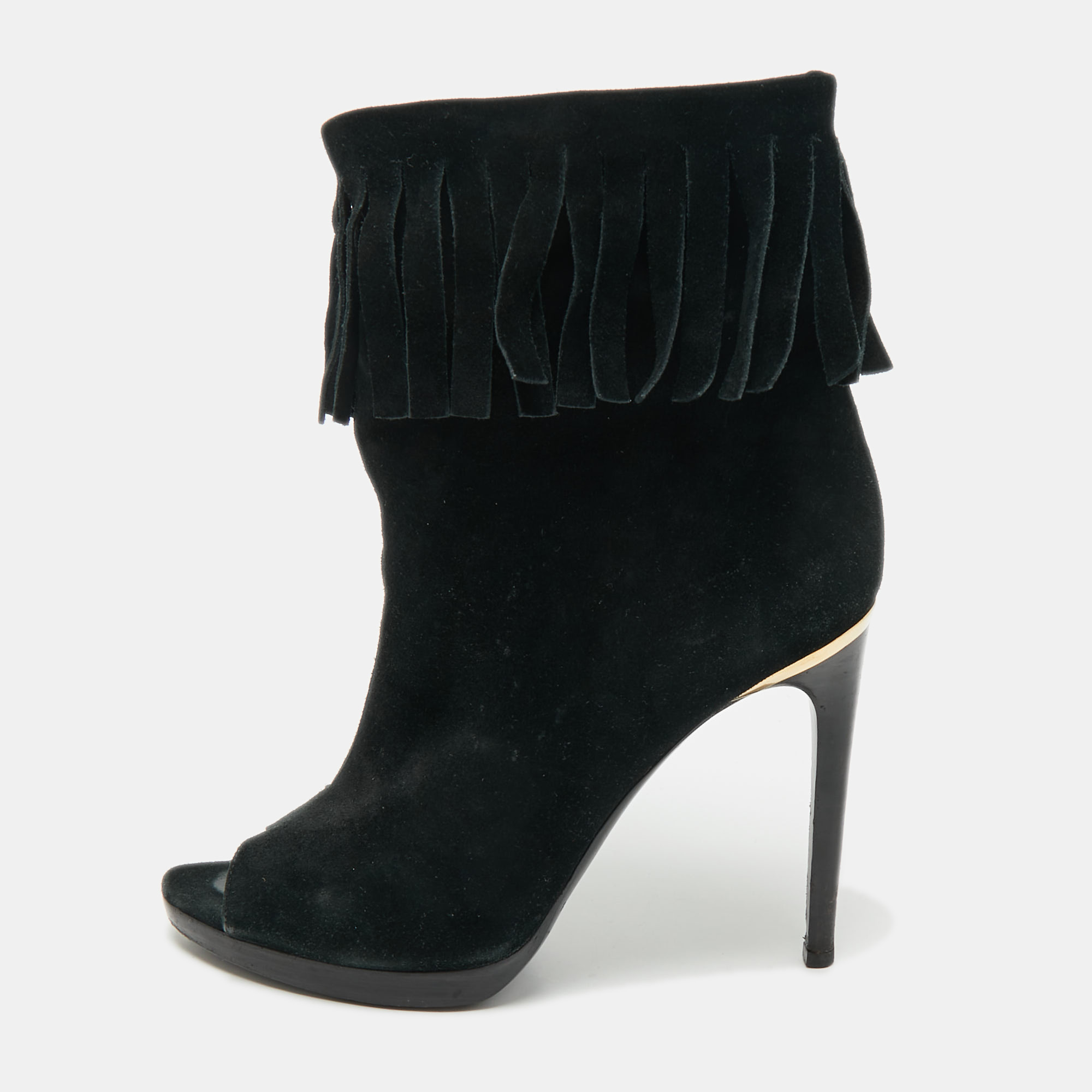 

Burberry Black Suede Fringe Ankle Length Boots Size