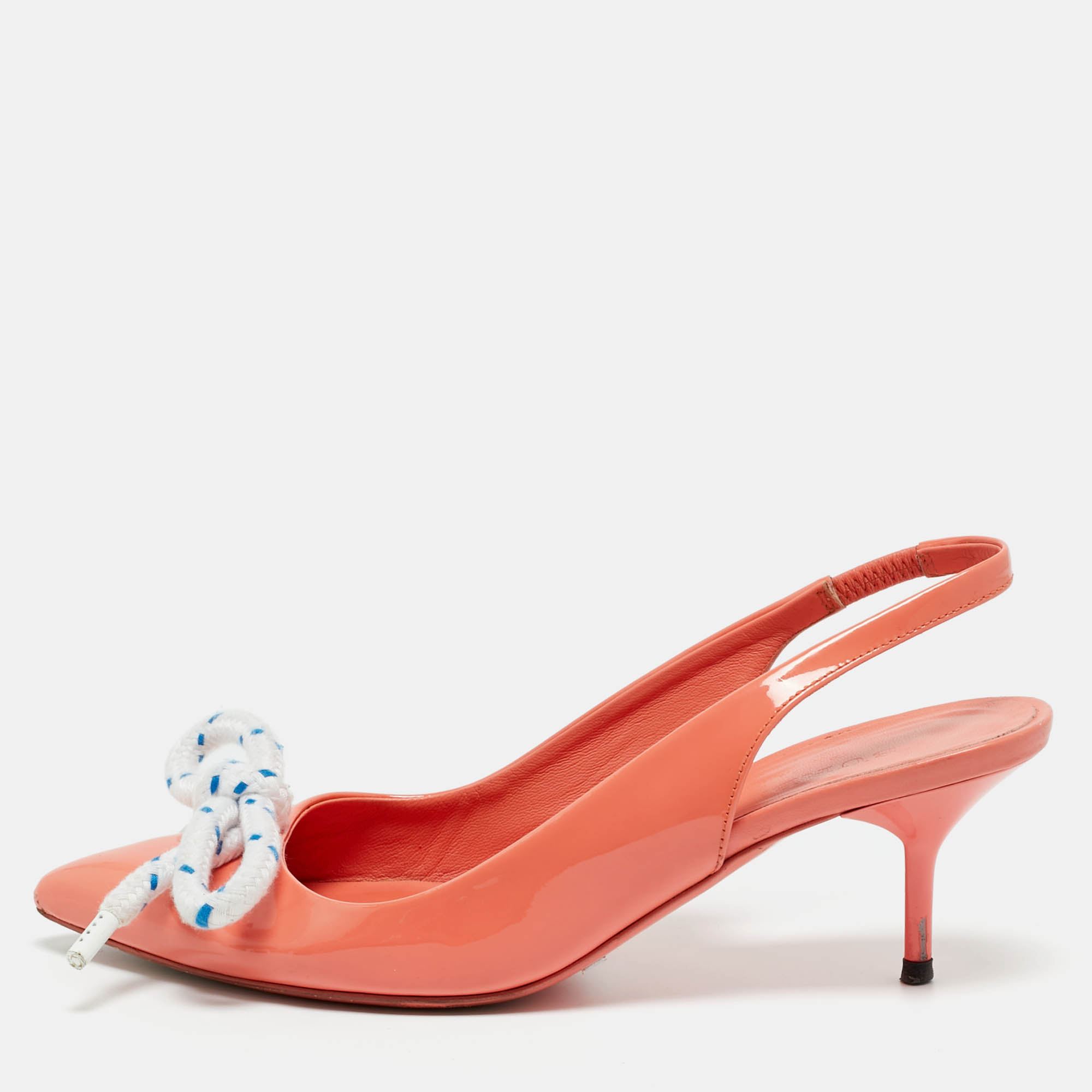 

Burberry Orange Patent Leather Fink Slingback Pumps Size