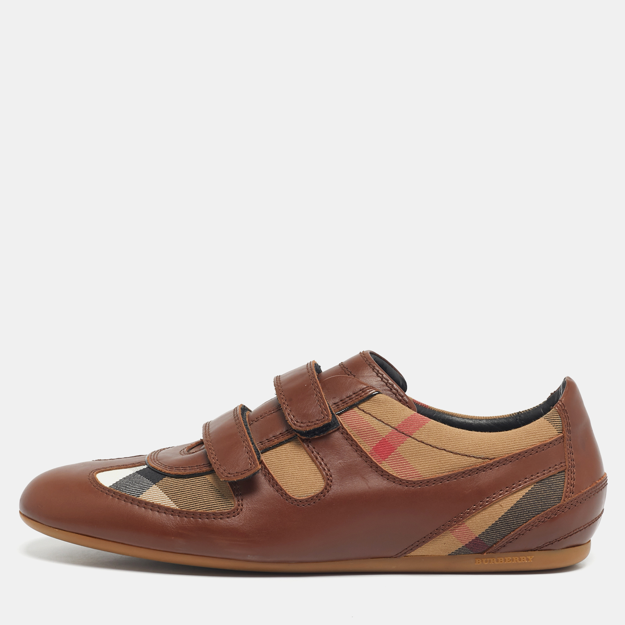 

Burberry Brown House Check Canvas and Leather Low Top Sneakers Size
