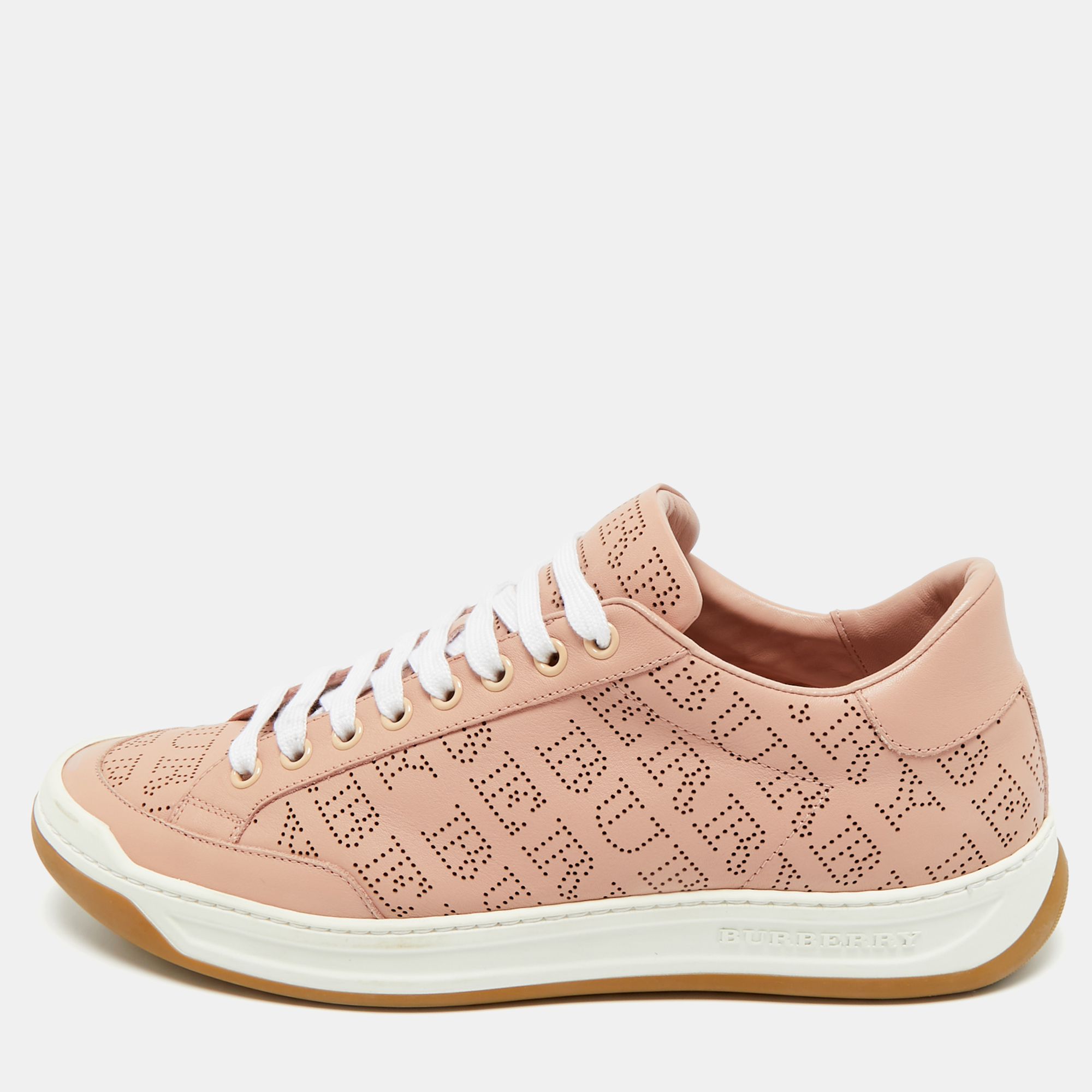 Burberry Pink Perforated Leather Timsbury Sneakers Size 41
