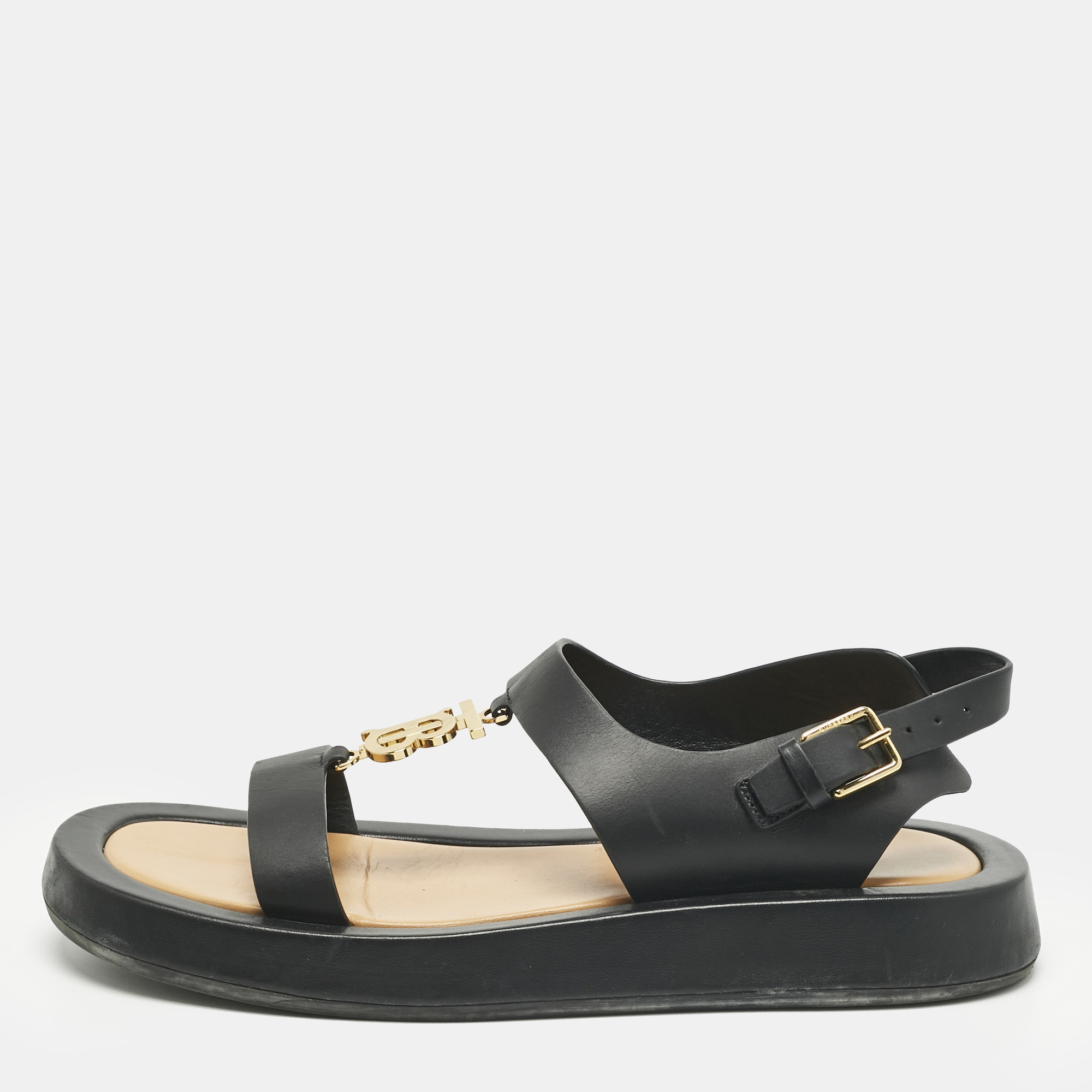 

Burberry Black Leather Slingback Sandals Size