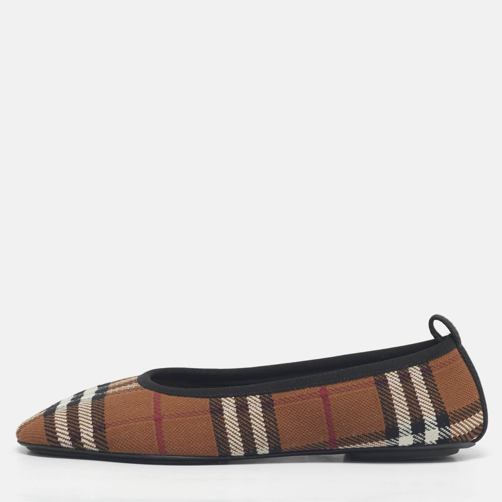 Burberry Brown Check Knit Fabric Ralf Ballet Flats Size 40