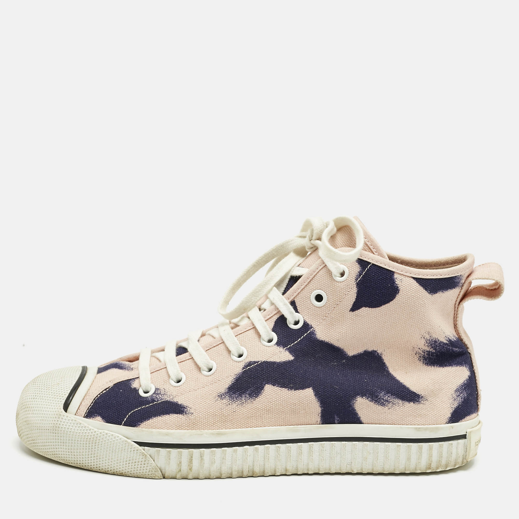 Burberry Pink Painted Bird Canvas Birdskingly High Top Sneakers Size 42