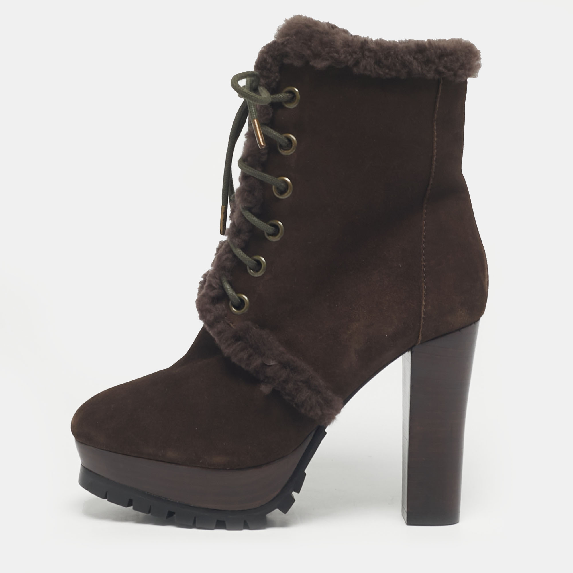 

Burberry Brown Shearling and Suede Ankle Length Boots Size 36
