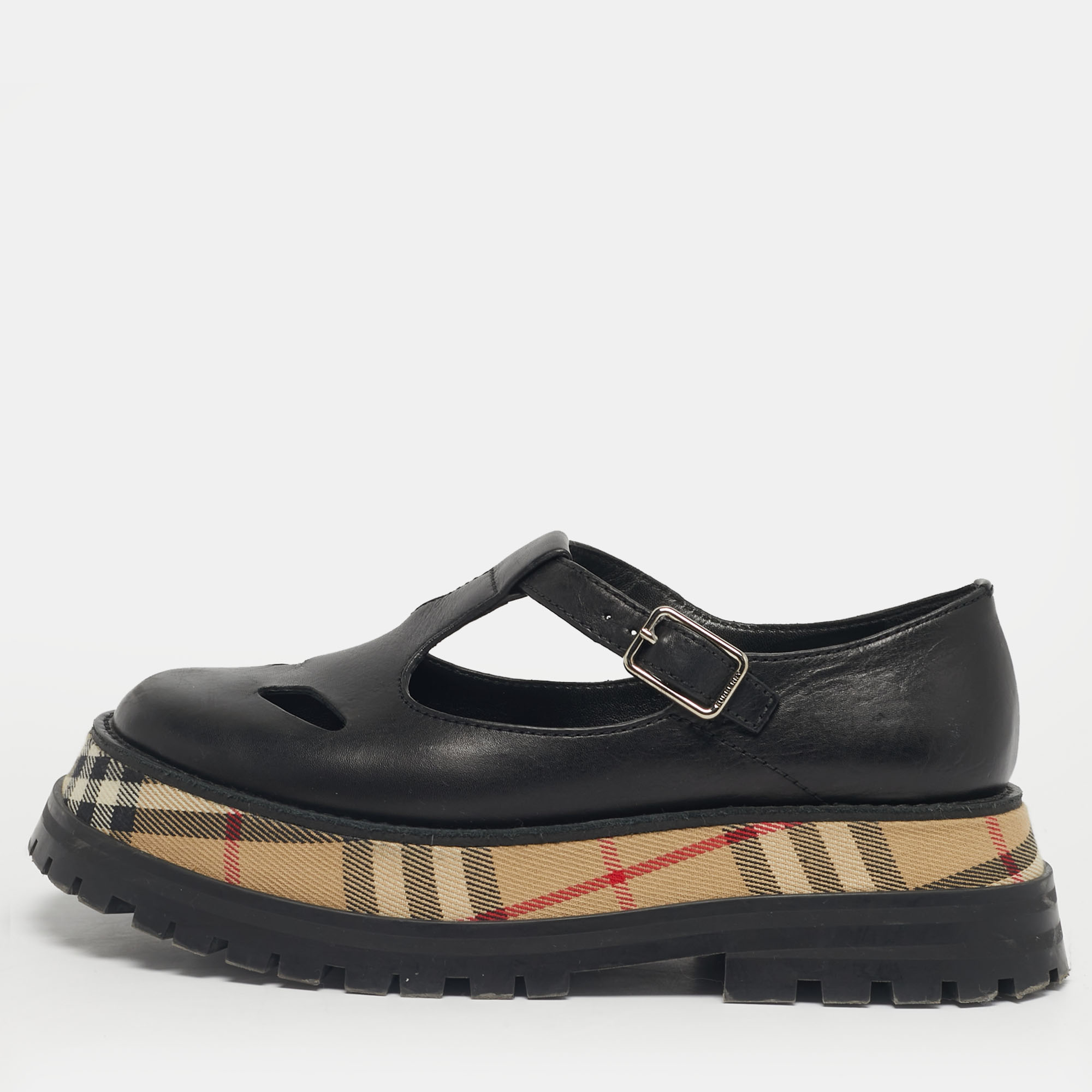 

Burberry Black Leather Aldwych Mary Jane Flats Size