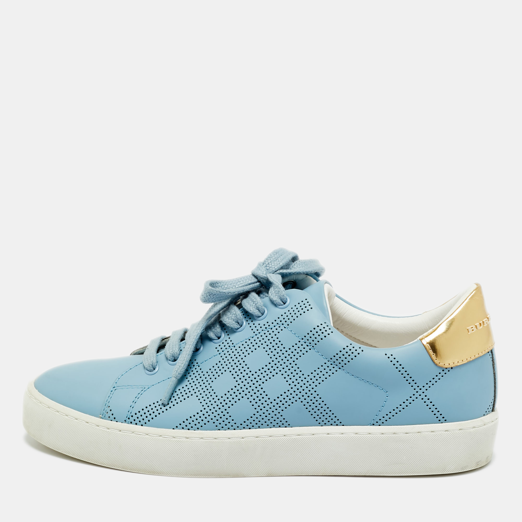 

Burberry Blue Leather Lace Up Sneakers Size