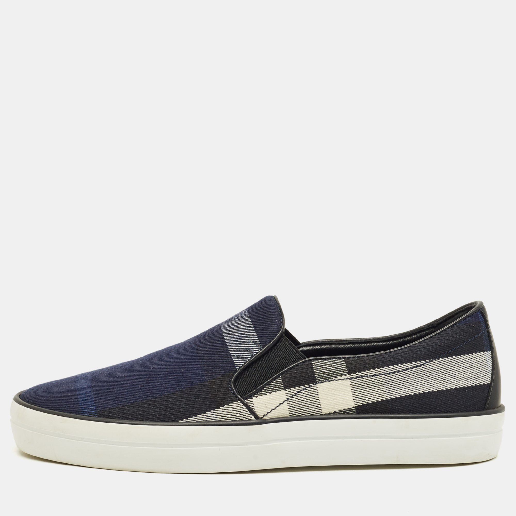 BURBERRY Pre-owned Navy Blue/black Gauden Check Canvas Slip On Sneakers Size 38.5