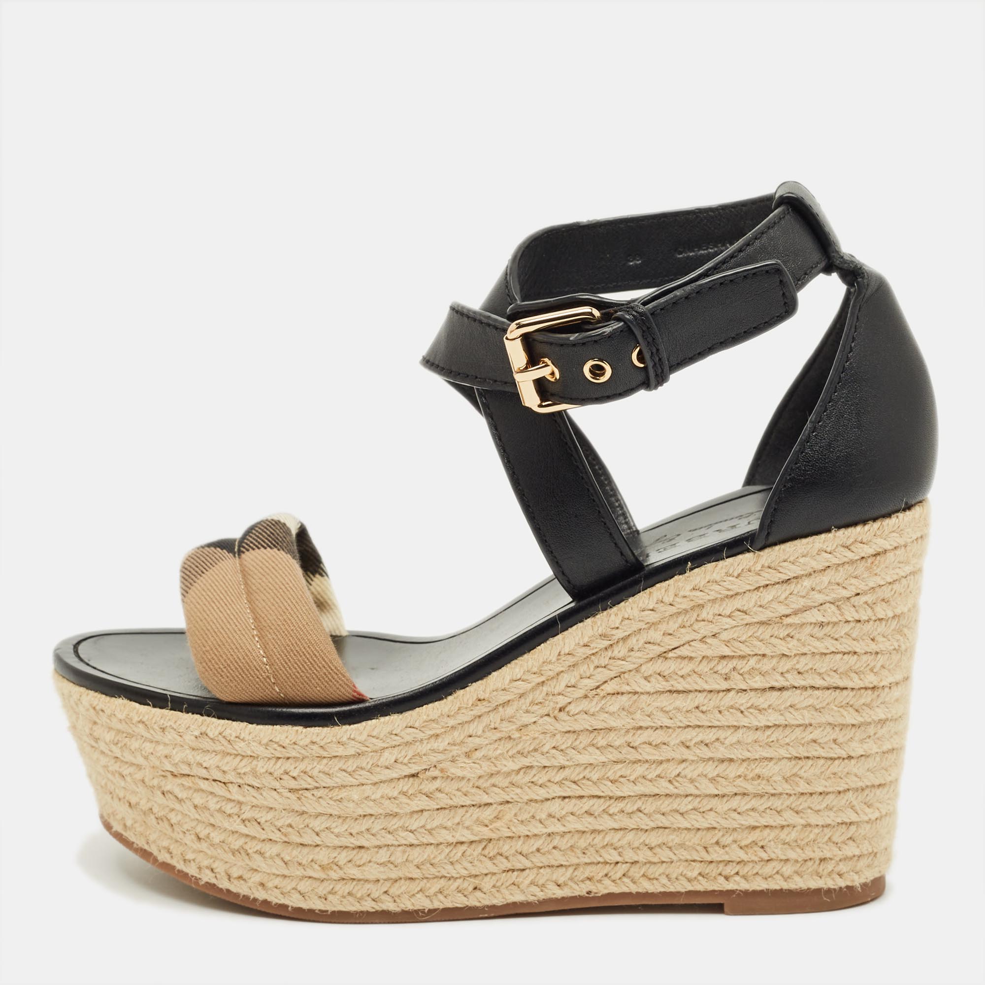 

Burberry Nova Check Size  Black Canvas and Leather Espadrille Sandals