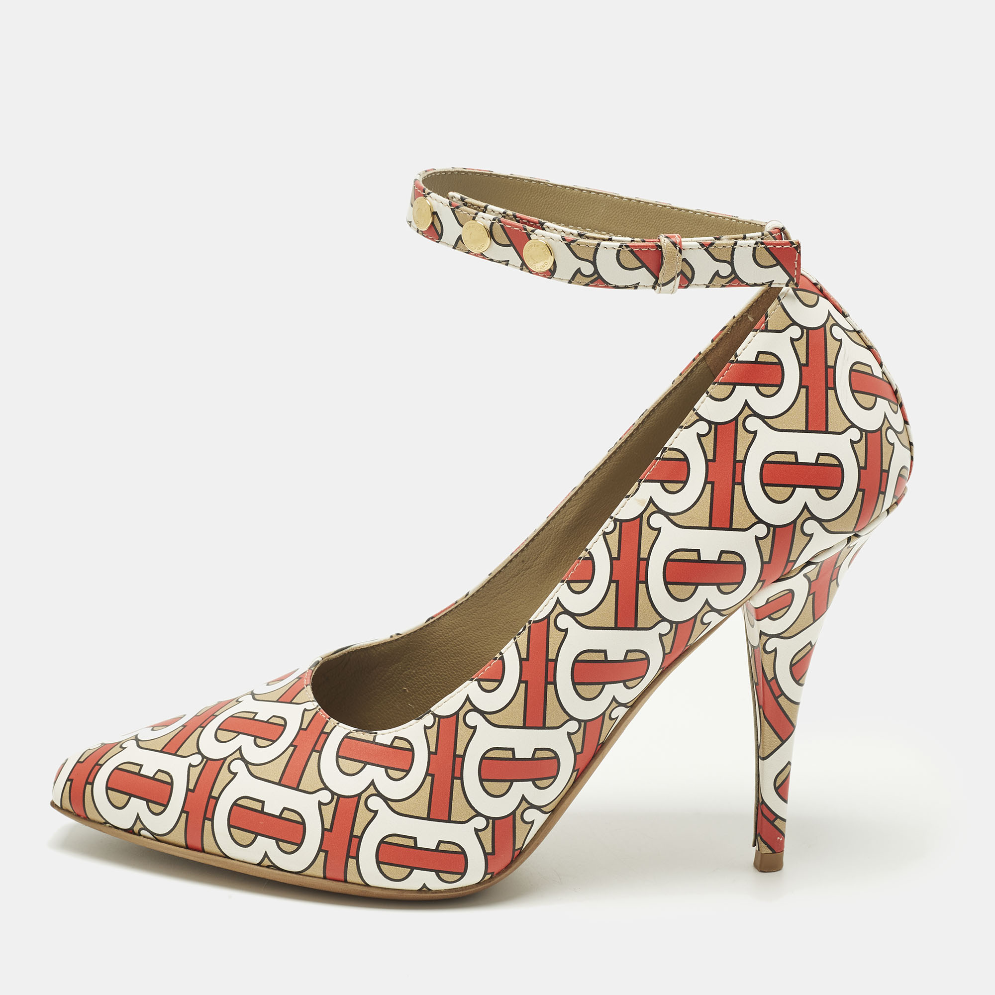 

Burberry Size  Multicolor TB Monogram Leather Ankle Strap Pumps