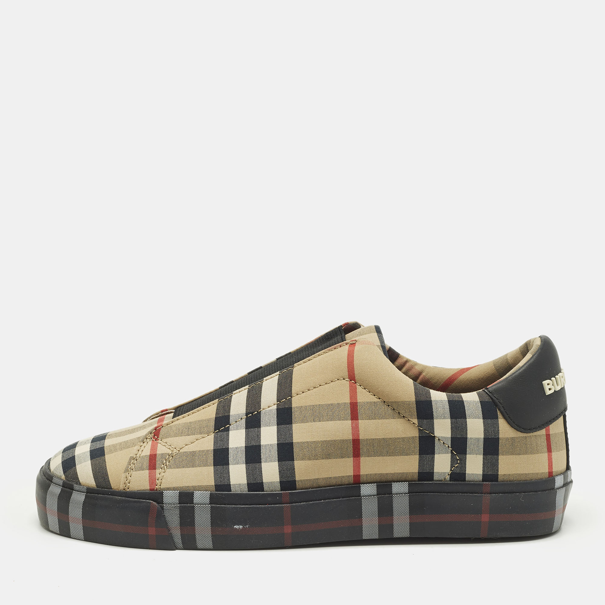 

Burberry Markham Size  Beige Check Fabric and Leather Slip On Sneakers