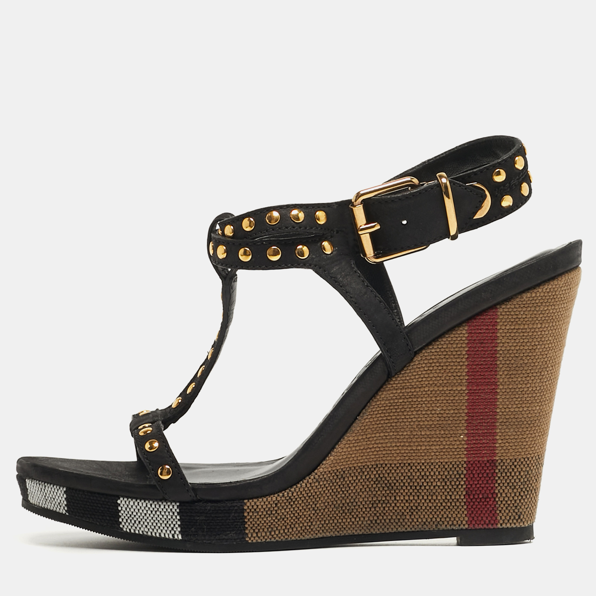 

Burberry Harbeton Size  Black Nubuck Leather Wedge Sandals