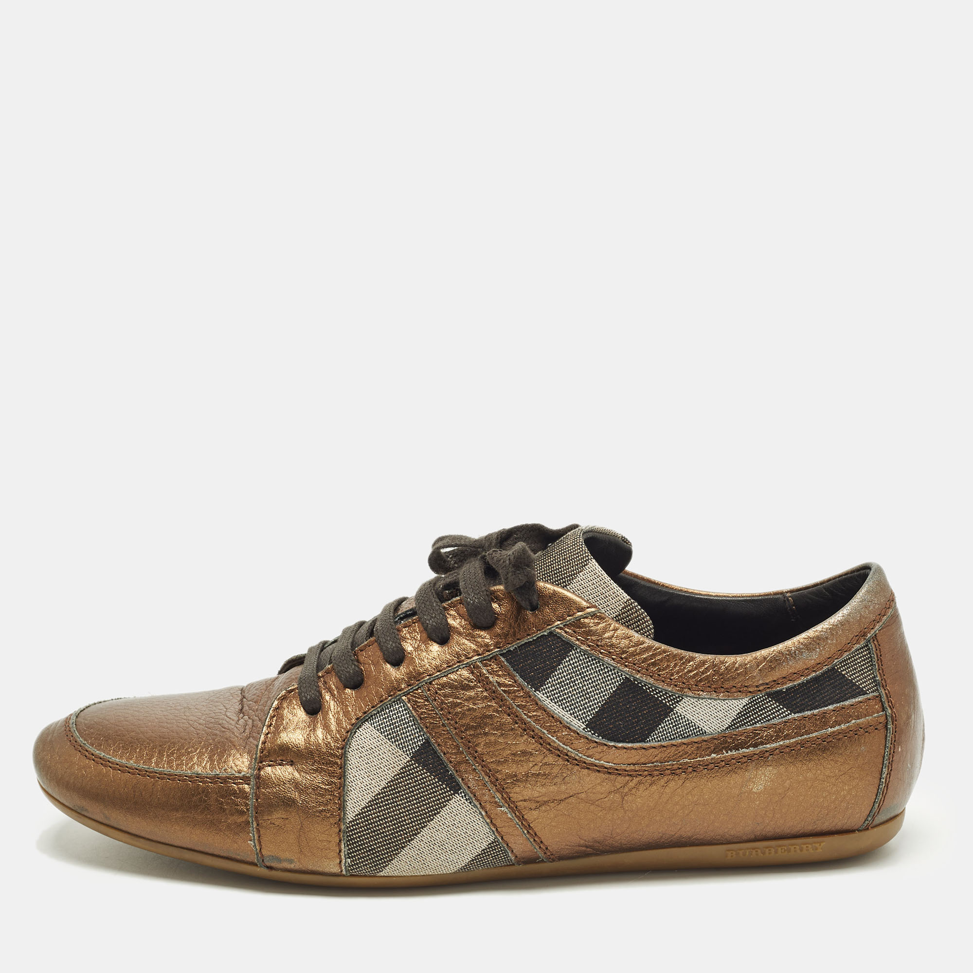 

Burberry novacheck Size  Metallic Bronze Canvas and Leather Lace Up Sneakers