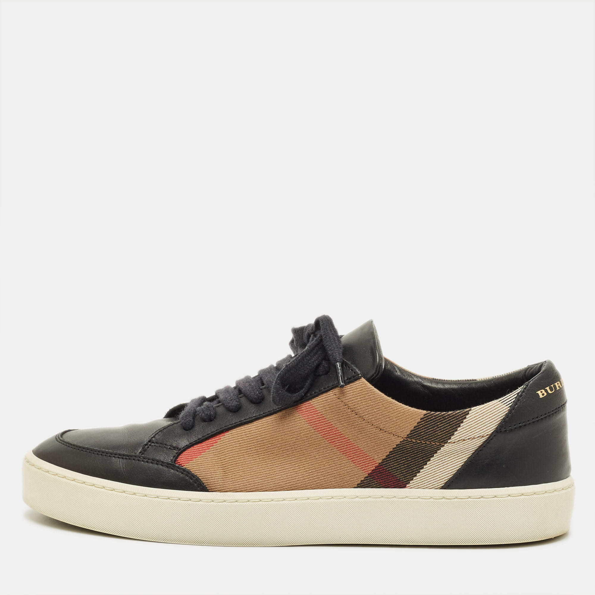 

Burberry Check Size  Black/Beige House Check Canvas and Leather Lace Up Sneakers