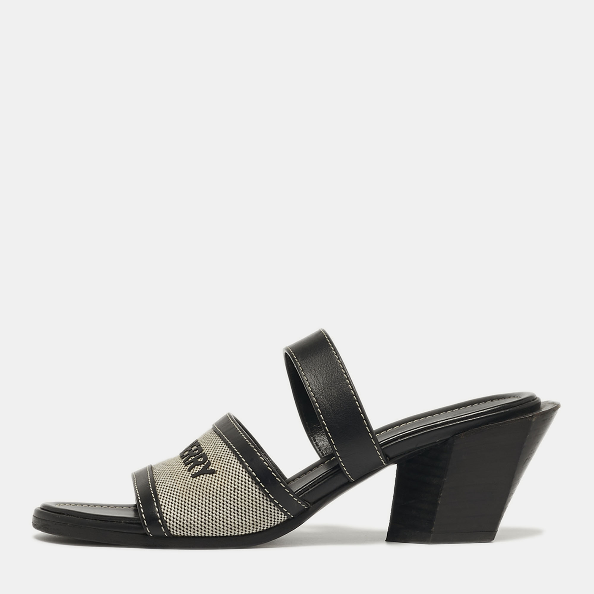 

Burberry Honour Size  Black/White Canvas and Leather Slide Sandals