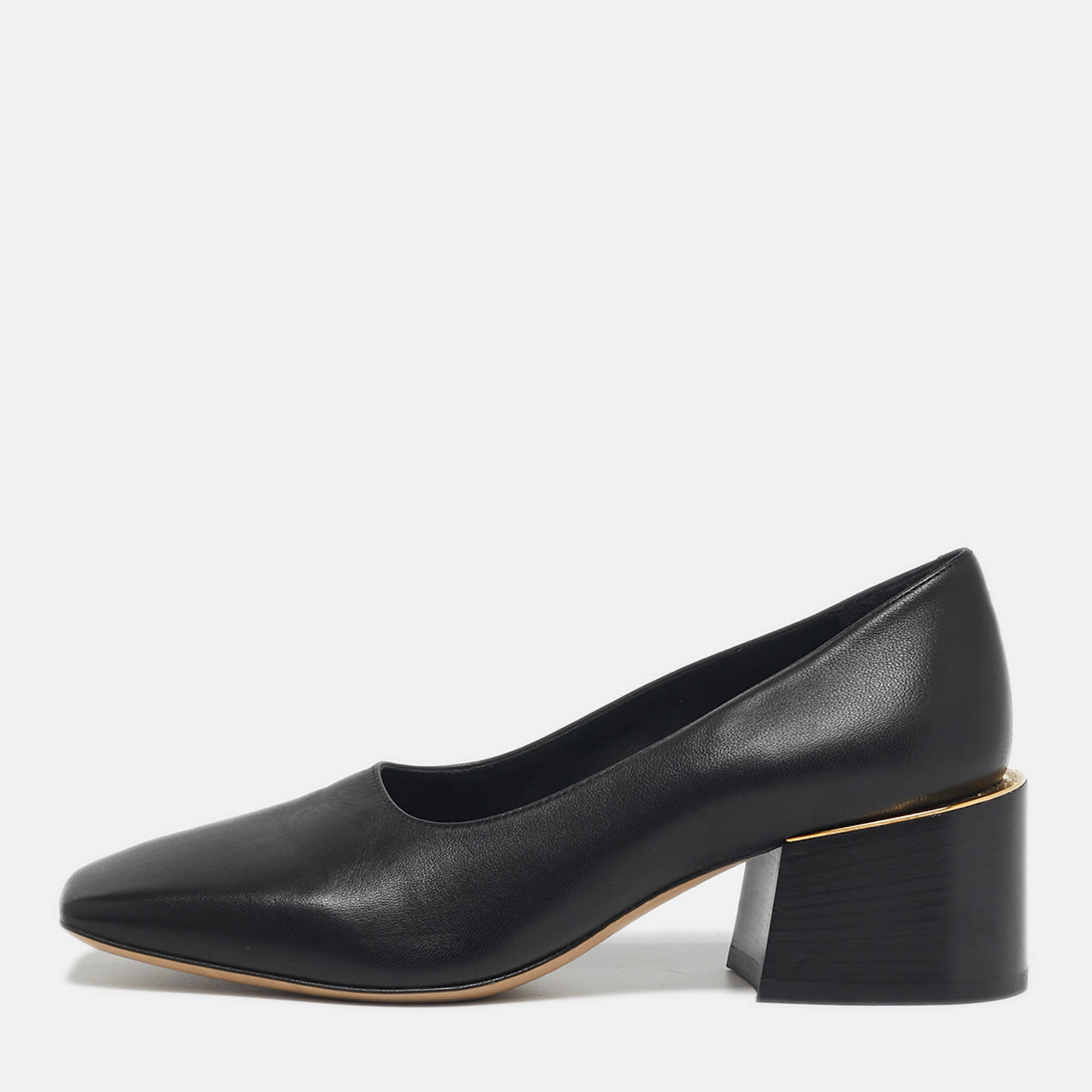 

Burberry Size  Black Leather Square Toe Block Heel Pumps