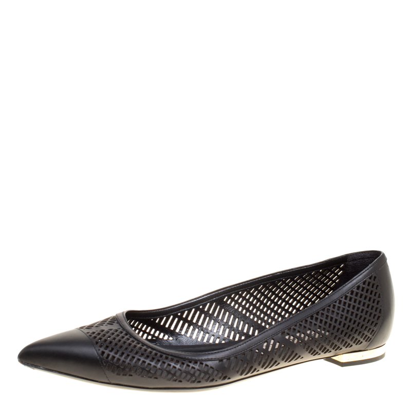Burberry Black Laser Cut Leather Bradshaw Pointed Toe Flats Size 39 ...