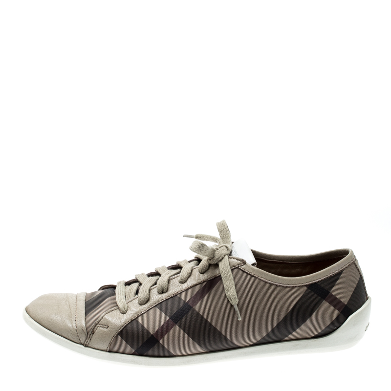 

Burberry Grey Nova Check Canvas And Leather Cap Toe Sneakers Size