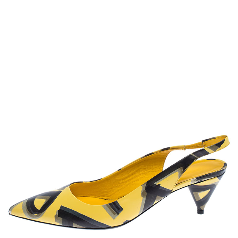 

Burberry Yellow/Black/ Leather Morson Slingback Sandals Size