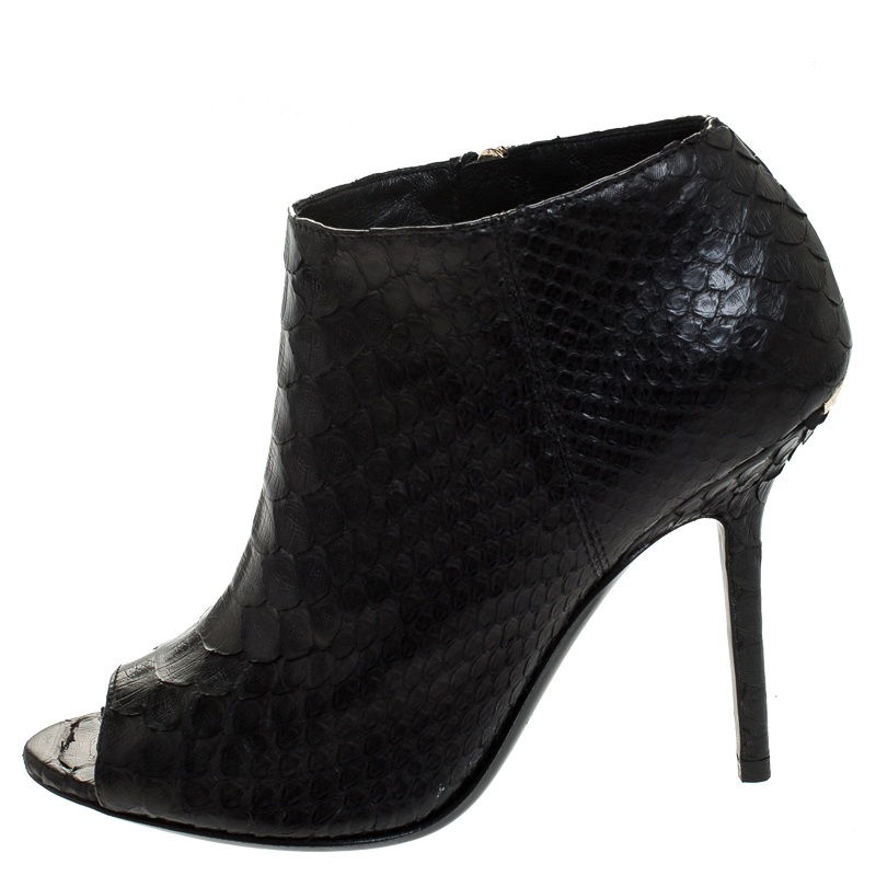 

Burberry Black Python Leather Peep Toe Ankle Booties Size