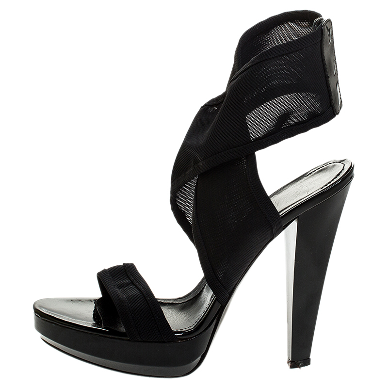 

Burberry Black Mesh Platform Ankle Wrap Sandals Size