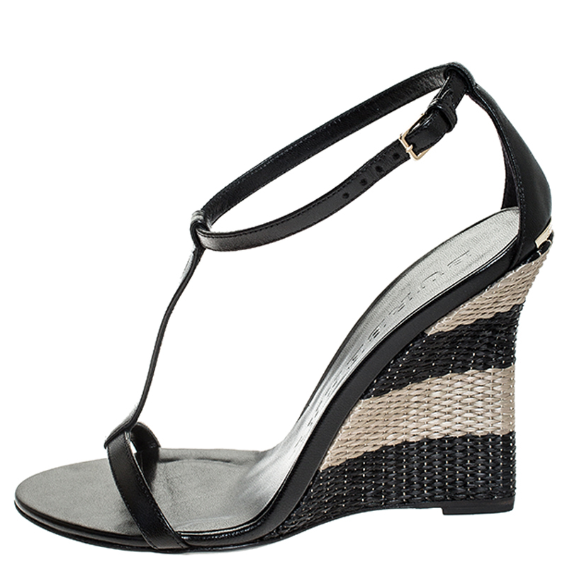 

Burberry Black Leather Wedge Ankle Strap Sandals Size