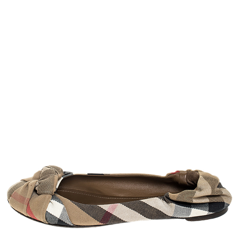 

Burberry Brown Canvas Novacheck Knotted Ballet Flats Size