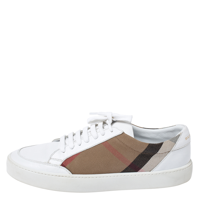 

Burberry Beige Nova Check Canvas And White Leather Lace Up Sneakers Size
