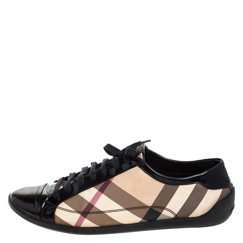 

Burberry Beige/Black Nova Check PVC and Patent Leather Lace Low Top Sneakers Size