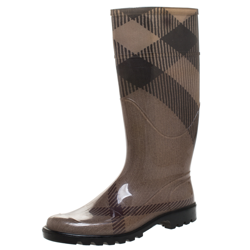 Burberry Beige/Brown Rubber Rain Boots Size 40