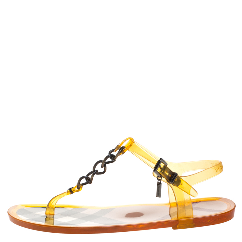

Burberry Brown Jelly Chain Detail Thong Flat Sandals Size
