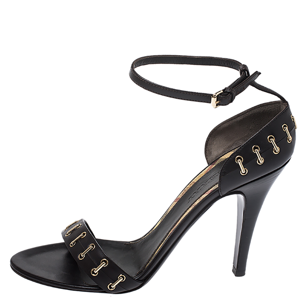 

Burberry Dark Brown Leather Open Toe Ankle Strap Sandals Size