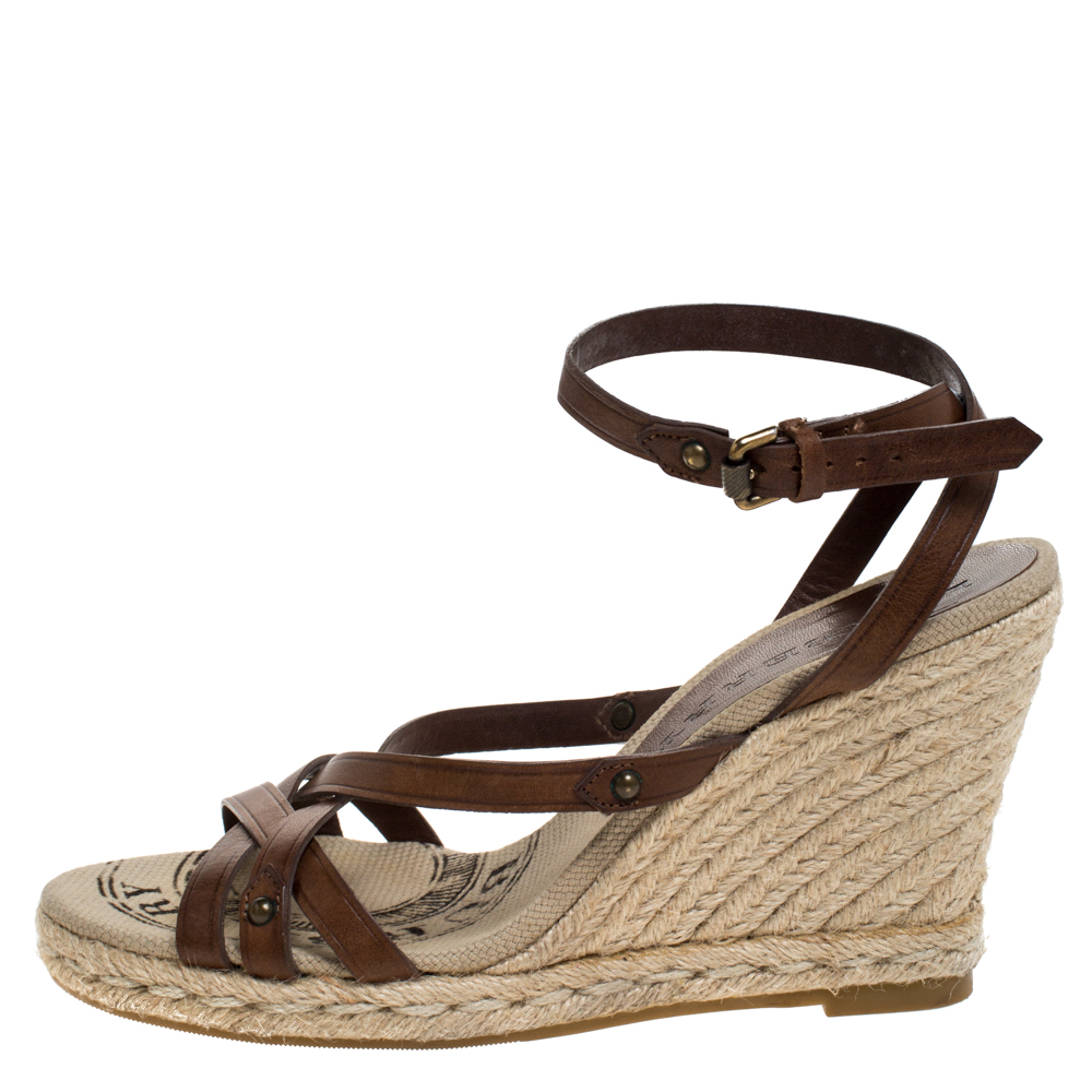 

Burberry Brown Leather Wedge Strappy Sandals Size