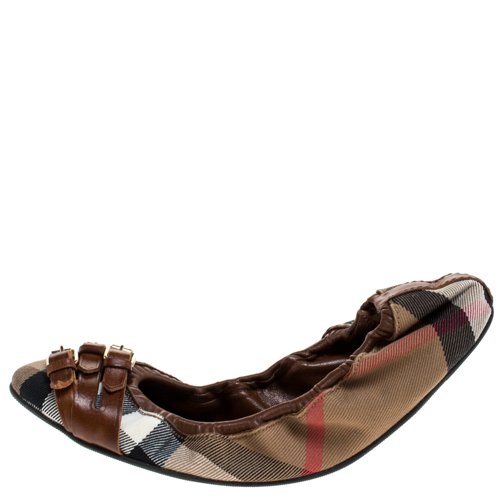 

Burberry Brown House Check Canvas and Leather Falcony Scrunch Ballet Flats Size